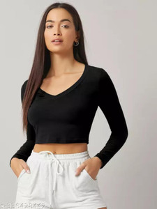 THE BLAZZE Casual Solid Women Black Top