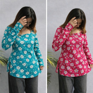 AOSLY Casual Floral Print, Printed Women Blue, Red Top