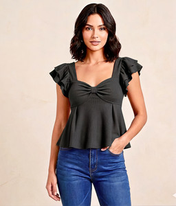 Hasan enterprises Casual Self Design Women Black Top