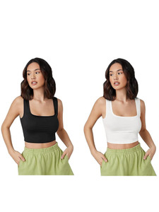 PINOVO Casual Solid Women Black, White Top