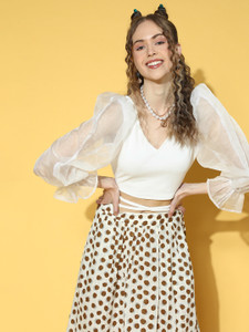 ATHENA Casual Solid Women White Top