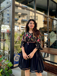 KARMA OUTFIT Women Ruffled Black Knee Length Dress