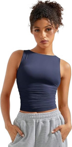 SIGHTBOMB Casual Solid Women Dark Blue Top