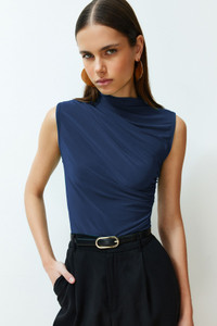 SIGHTBOMB Party Solid Women Dark Blue Top
