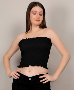 KADNO FASHION Casual Solid Women Black Top