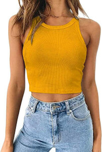 Rzlecort Casual Solid Women Yellow Top