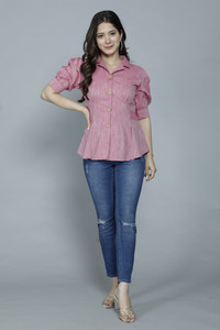 THAWAR JI Casual Solid Women Pink Top