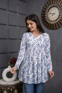 NeeraFashion Casual Printed Women Light Blue Top