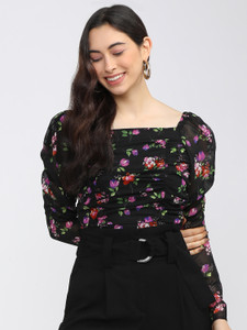 Tokyo Talkies Casual Self Design Women Black Top