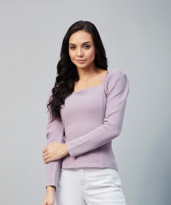 RARE Casual Solid Women Purple Top