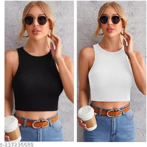 TUSI Casual Solid Women White, Black Top