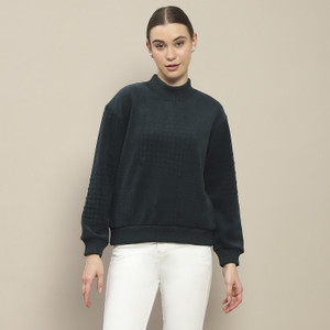 MADAME Self Design High Neck Casual Women Black Sweater