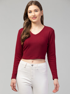 MAUEX Casual Solid Women Maroon Top