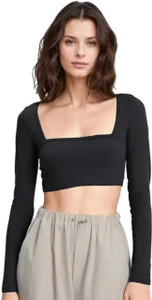 HASTAF Casual Solid Women Black Top