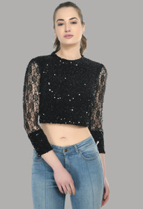 TTFPL FASHION STORE Party Embellished Women Black Top