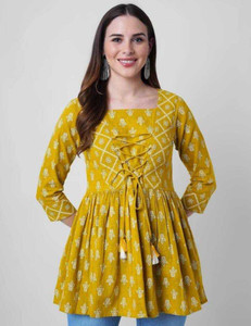 VILONI Casual Printed Women Yellow, White Top
