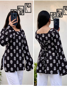 Revayat Ras Formal Printed Women Black Top