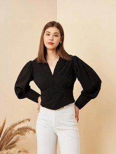 RARE Casual Solid Women Black Top