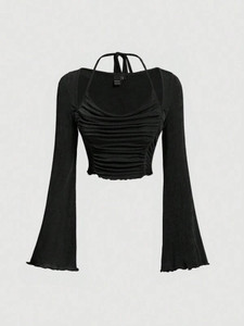 TRACEY Casual Color Block Women Black Top