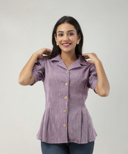 THAWAR JI Casual Solid Women Purple Top