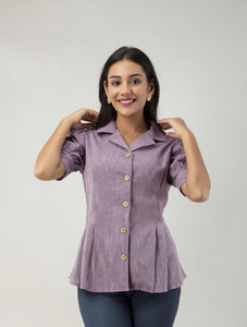 THAWAR JI Casual Solid Women Purple Top