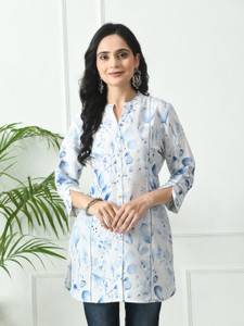 Meesan Casual Floral Print Women White Top