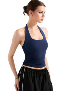 SIGHTBOMB Casual Solid Women Dark Blue Top