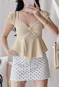 Tokyo Talkies Casual Self Design Women Beige Top