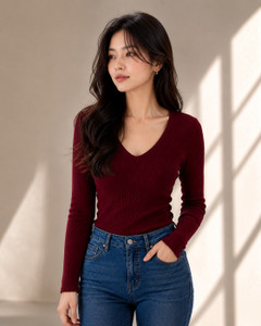 Tanushk Casual Self Design Women Maroon Top