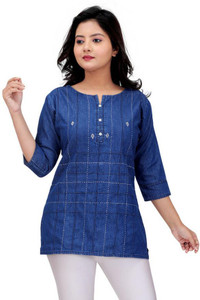 anmol fashion Casual Checkered Women Blue Top