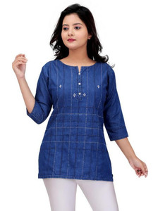 anmol fashion Casual Printed Women Blue Top