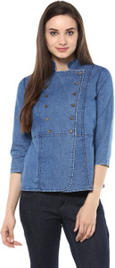 STYLESTONE Casual 3/4 Sleeve Solid Women Blue Top