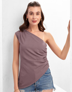 Selvia Casual Solid Women Purple Top