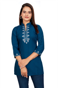 FANCIFLAIR Casual Embroidered Women Blue Top