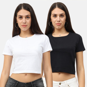 Fleximaa Casual Solid Women White, Black Top