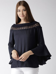 Style Quotient Casual Flute Sleeve Solid Women Black Top