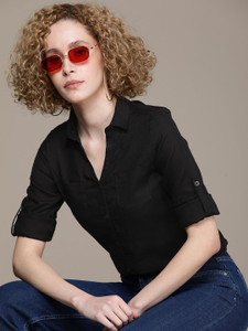 Roadster Casual Solid Women Black Top