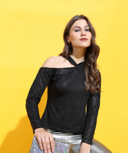 Tokyo Talkies Party Solid Women Black Top