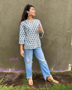 SANGOURI Casual Printed Women White Top