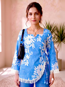 FABRICFETCH TEXTILES Casual Floral Print Women Blue Top