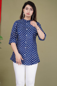 FebQ Casual Printed Women Light Blue Top