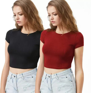 SELVIKE Casual Solid Women Black, Maroon Top