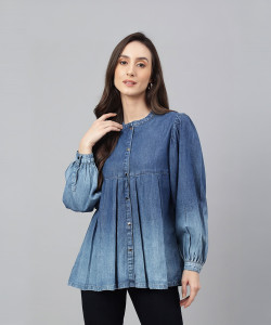 Janasya Casual Washed Women Blue Top