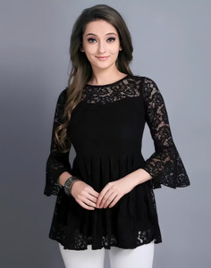 SHCON Casual Solid Women Black Top