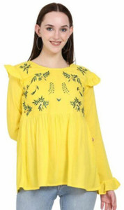 rudrama Casual Printed Women Yellow Top
