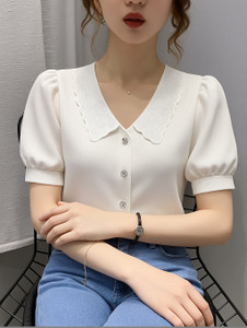 YXSAN Casual Solid Women White Top