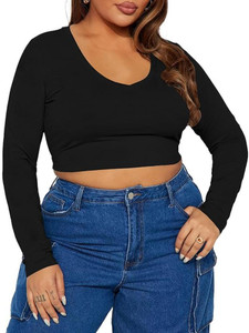 THE BLAZZE Casual Solid Women Black Top