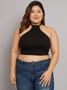 FUNDAY FASHION Casual Self Design Women Black Top