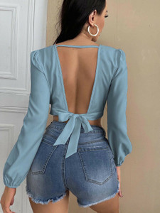 Rajovati Casual Solid Women Light Blue Top