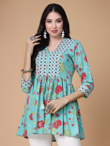 God Bless Casual Printed Women Light Blue, Red, Light Green Top